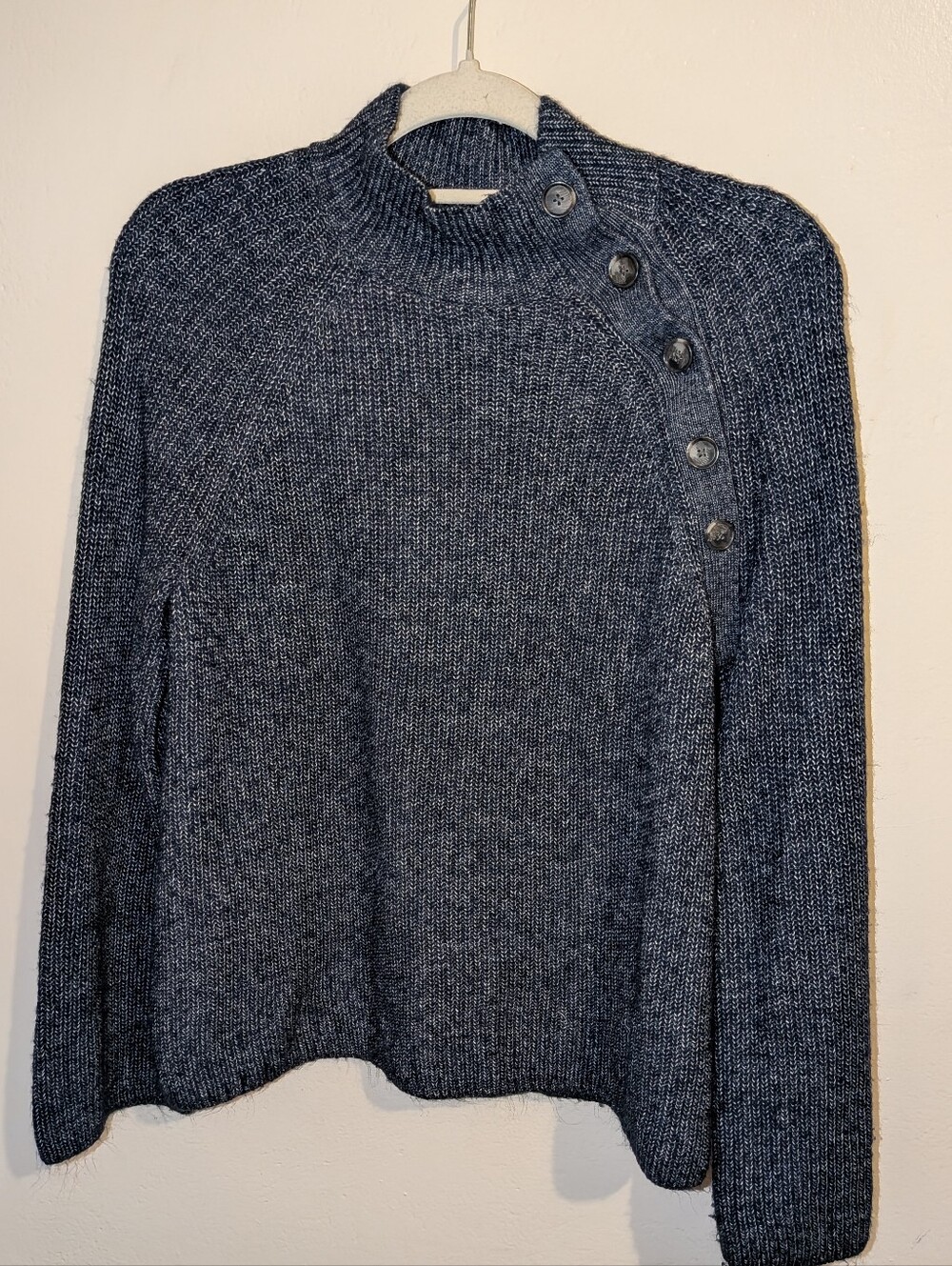 LOFT Navy Button-Shoulder Turtleneck Sweater